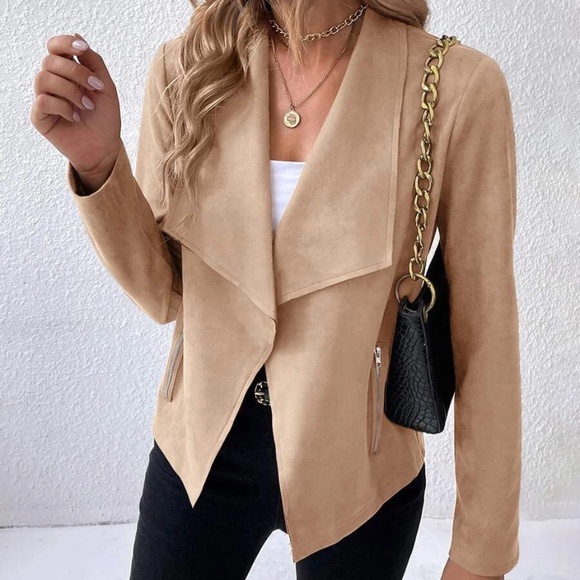 Luxe Vegan Suede Open Front Jacket - Picture 4 of 11